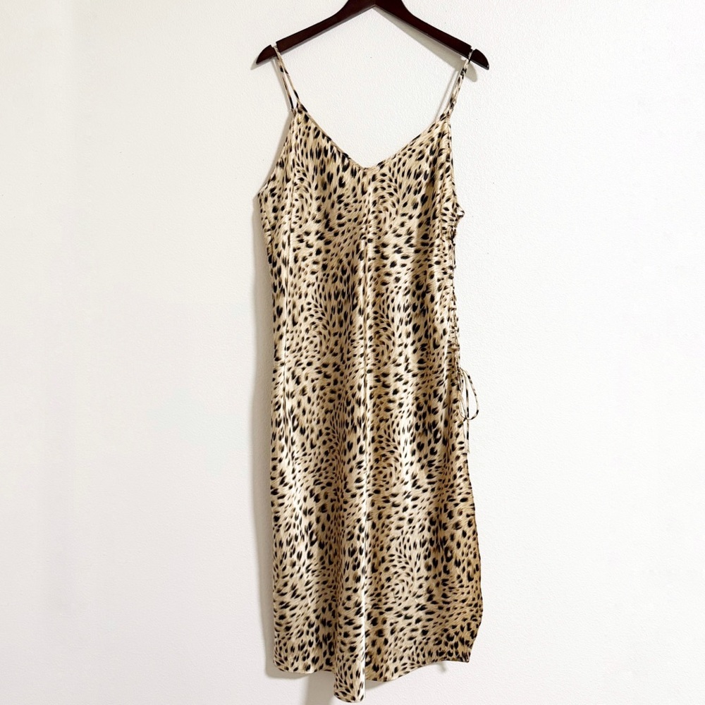 Secret Treasures Leopard Print Satin Lace Up Midi Slip Dress Chemise Nightgown